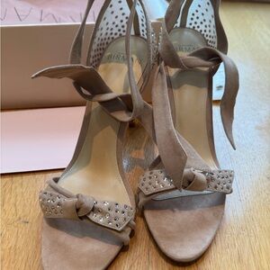 Alexandre Birman Tan Suede Heels with Bow Detail